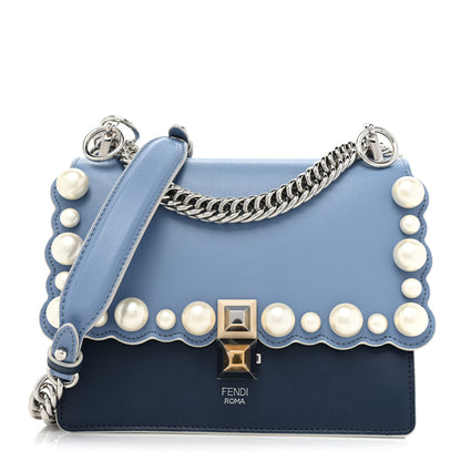 Fendi Vitello Liberty Pearl Scalloped Small Kan I Shoulder Bag Nebula Blu Scuro 1 of 18