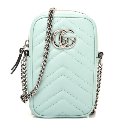 Gucci Calfskin Matelasse Mini GG Marmont Crossbody Bag Water Green 1 of 10