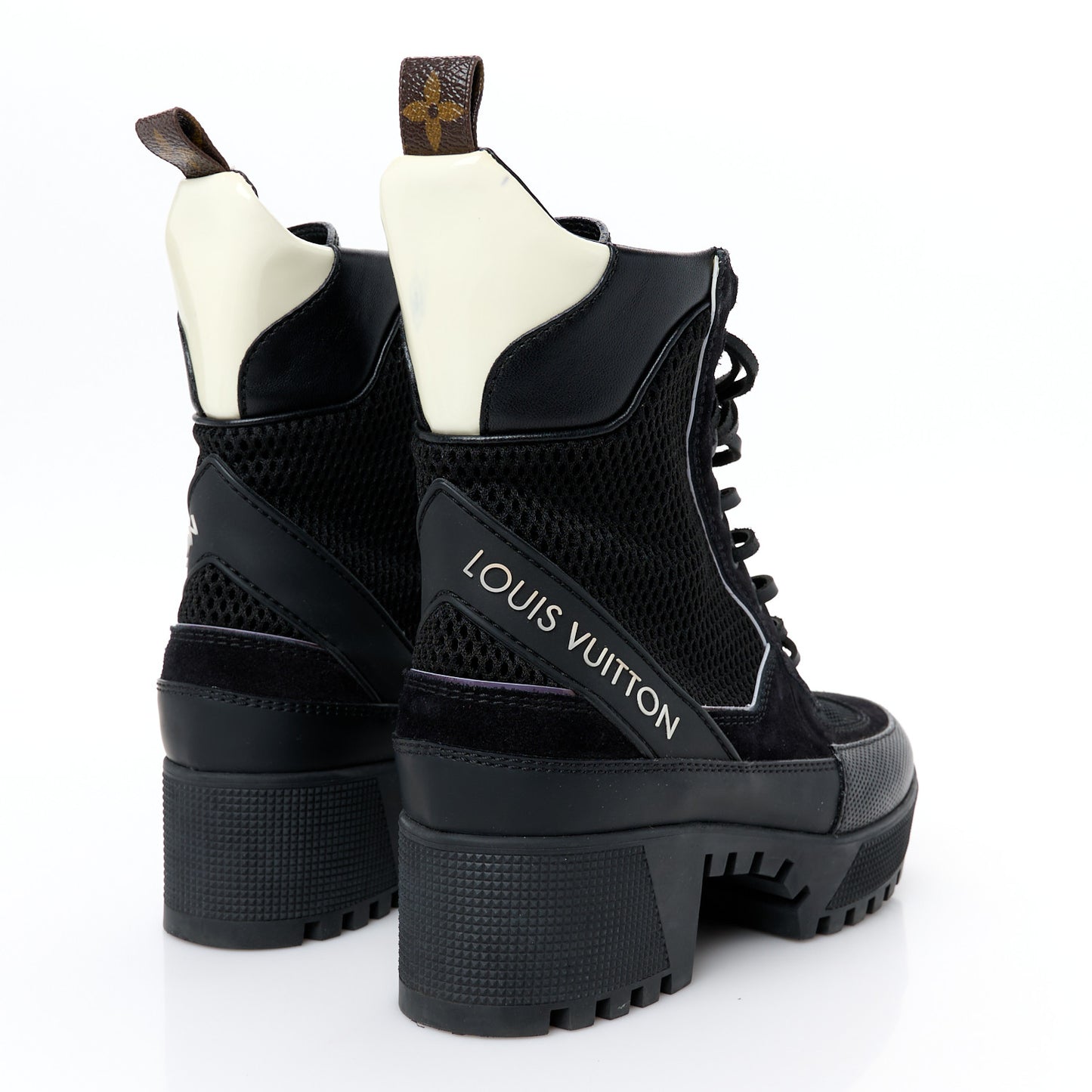Suede Calfskin Mesh Logo Laureate Platform Desert Boots 37 Black