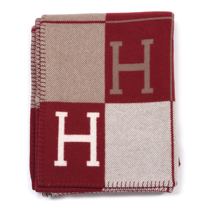 Hermes Wool Cashmere Avalon III Blanket Ecru Rouge H 1 of 3