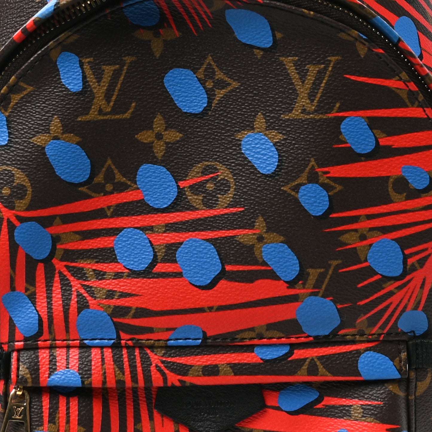 Monogram Jungle Dots Palm Springs Backpack PM Coquelicot Denim