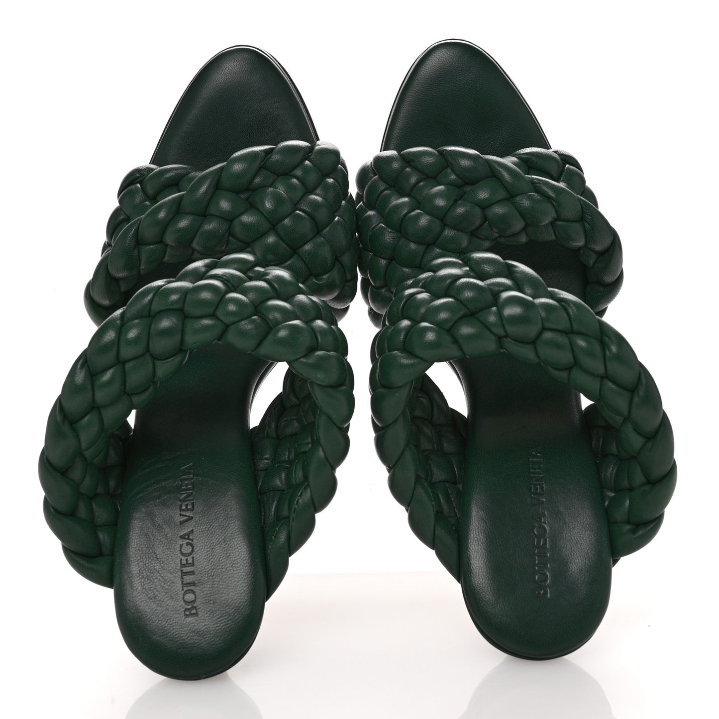 Nappa Twisted Padded Intrecciato Curve Slide Sandals 38 Vert Fonce