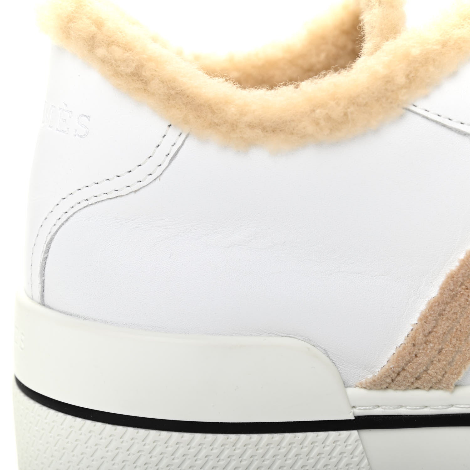 Hermes Calfskin Woolskin Dare Sneakers 37.5 White Ecru 8 of 9