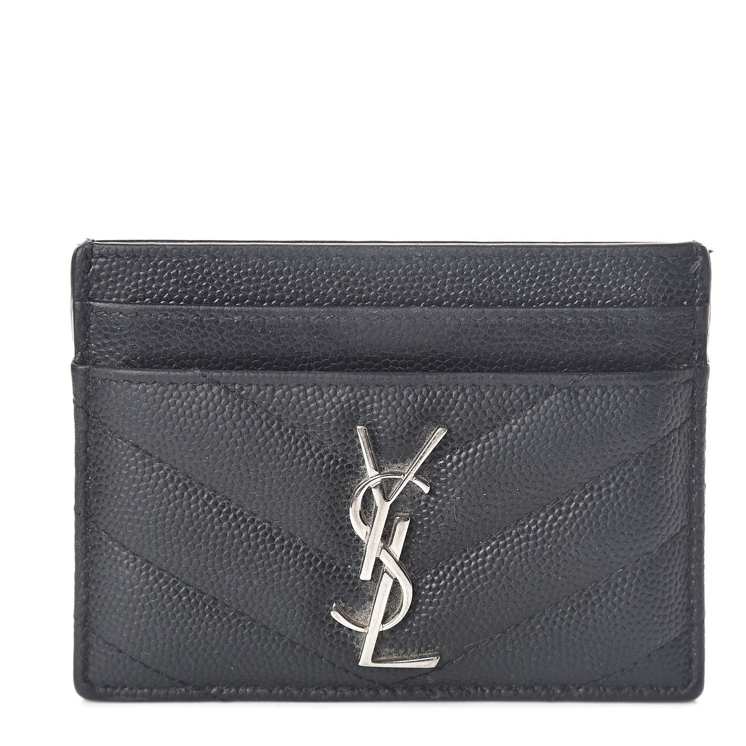 Saint Laurent Grain De Poudre Matelasse Chevron Monogram Credit Card Case Black 1 of 9