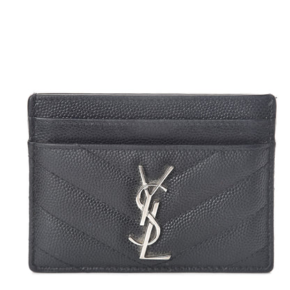 Saint Laurent Grain De Poudre Matelasse Chevron Monogram Credit Card Case Black 1 of 9