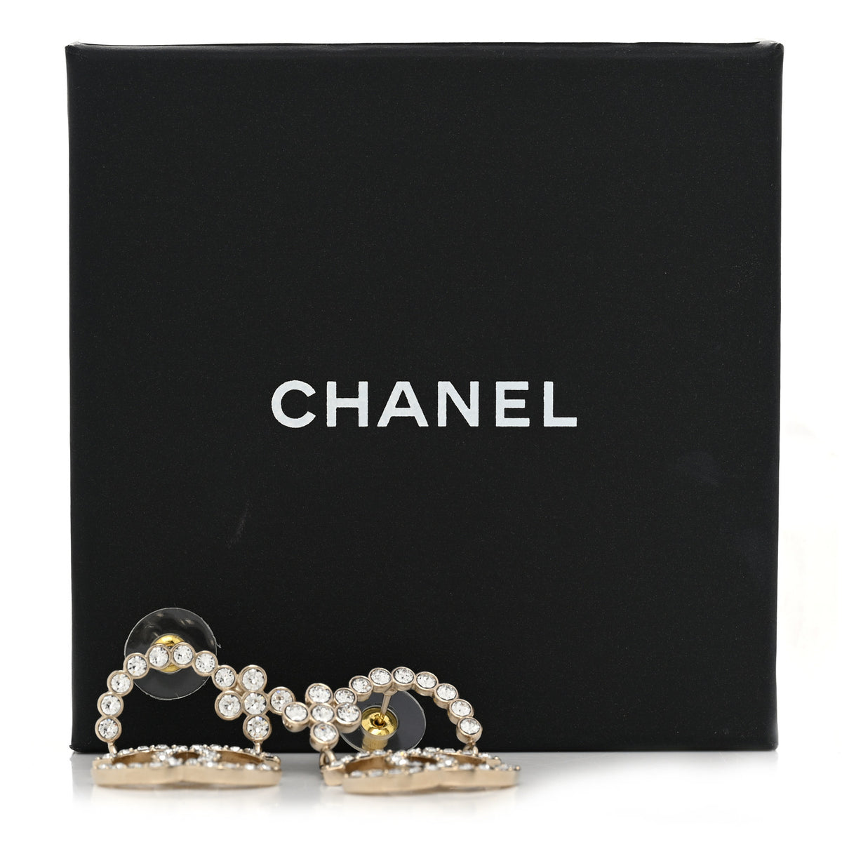 Chanel Crystal Flower CC Dangle Earrings Gold 6 of 6