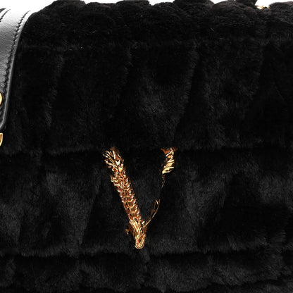 Versace Faux Fur Quilted Virtus Shoulder Bag Black 7 of 9