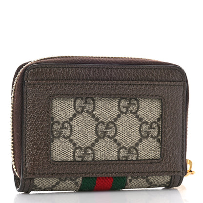 Gucci GG Supreme Monogram Textured Dollar Calfskin Web Ophidia Zip Around Card Case Wallet Beige Ebony New Acero 3 of 8