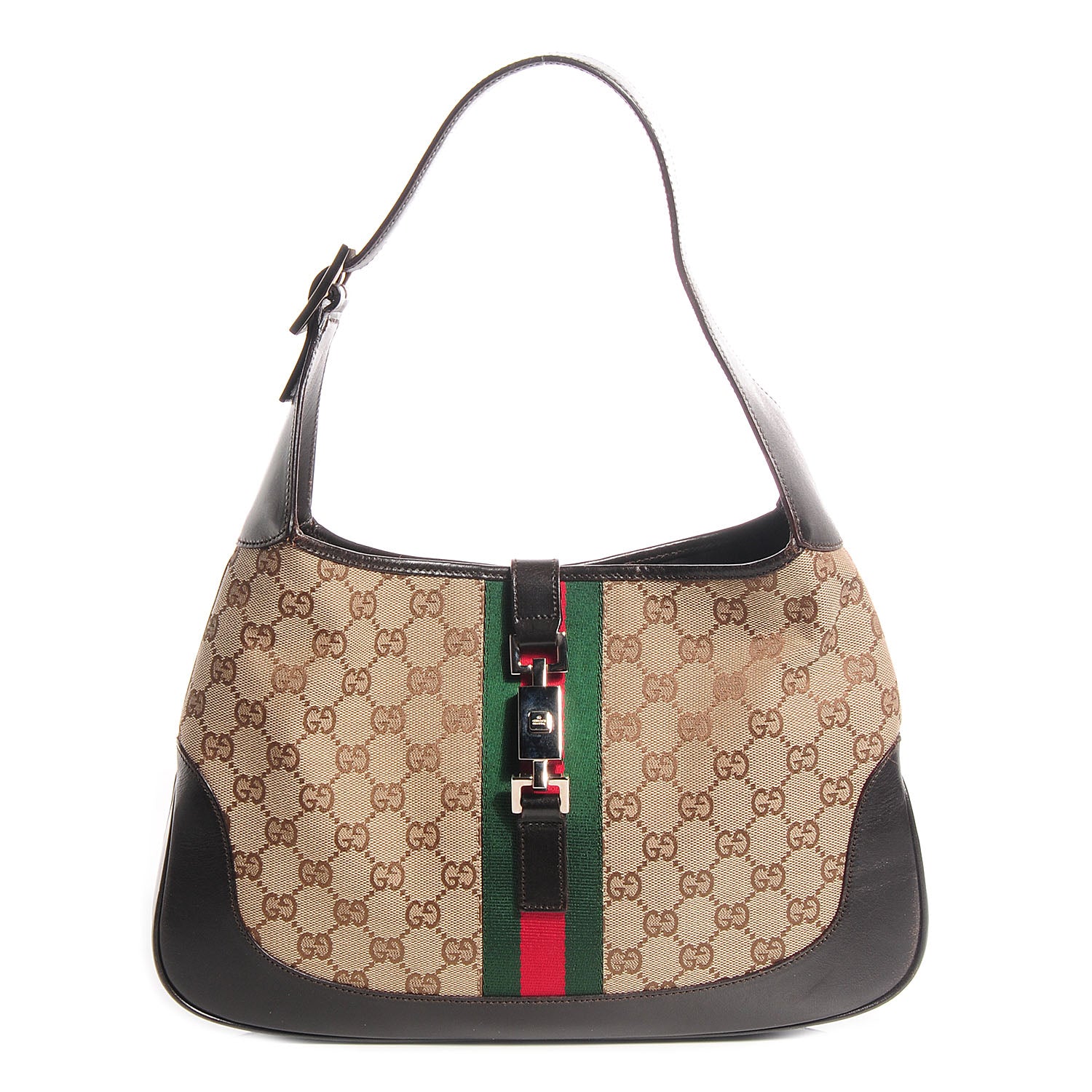 Gucci Monogram Web Jackie O Hobo Dark Brown 1 of 7