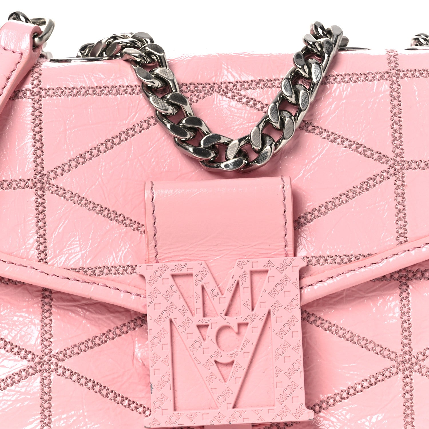 MCM Crash Calf Quilted Mini Travia Shoulder Bag Pink 8 of 13