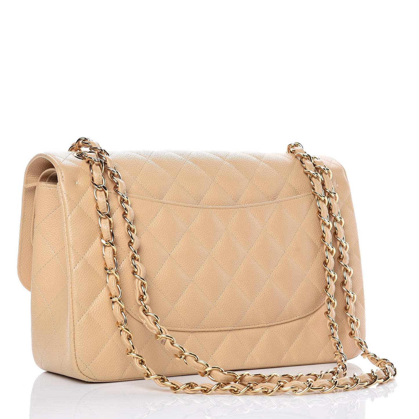 Caviar Quilted Jumbo Double Flap Beige Clair