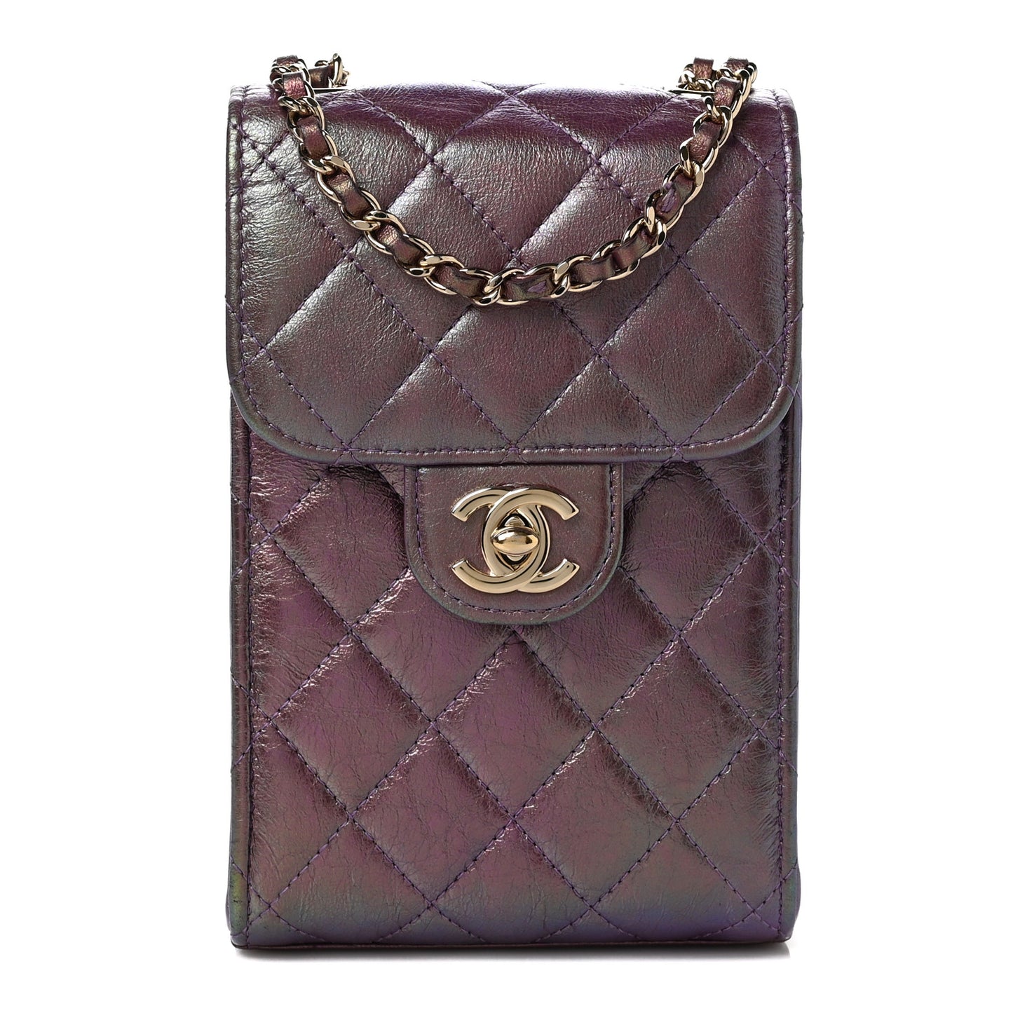 Iridescent Lambskin Quilted CC Phone Holder