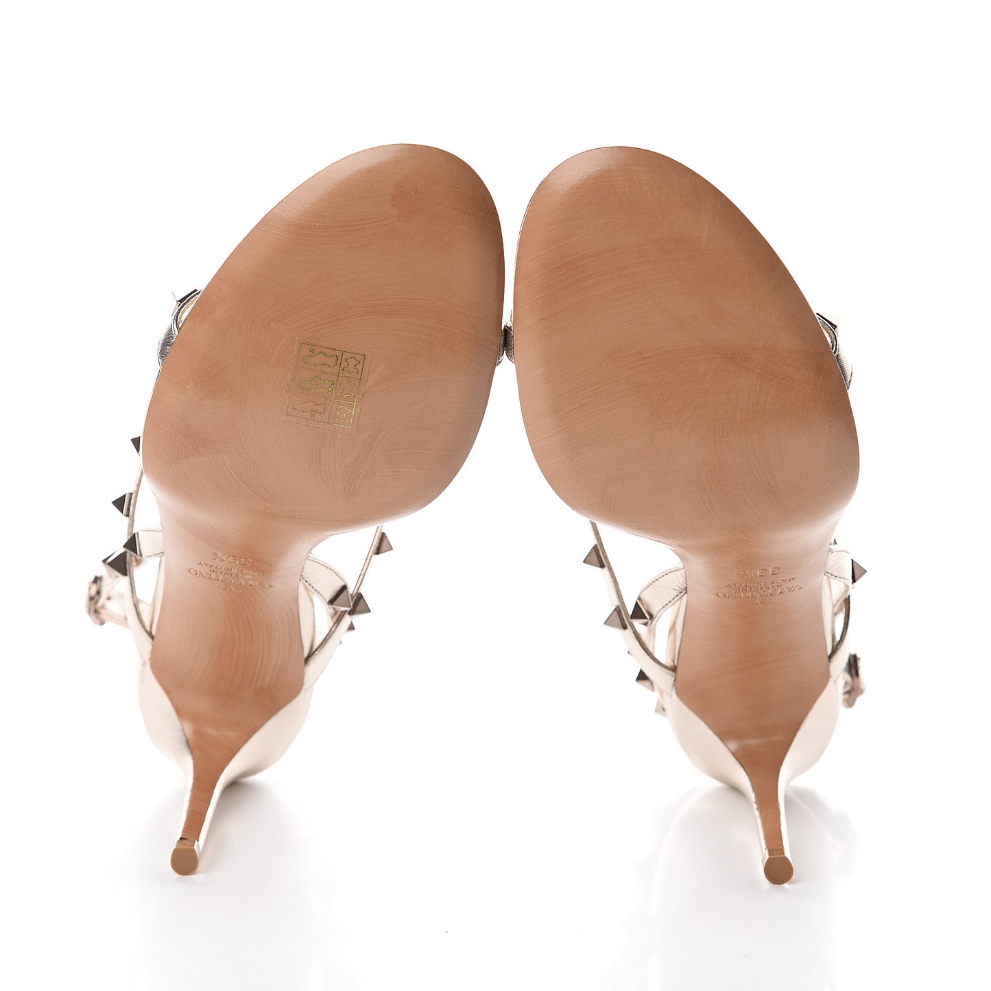Metallic Nappa Rockstud T-Strap Slingback 85mm Sandals 39.5 Skin