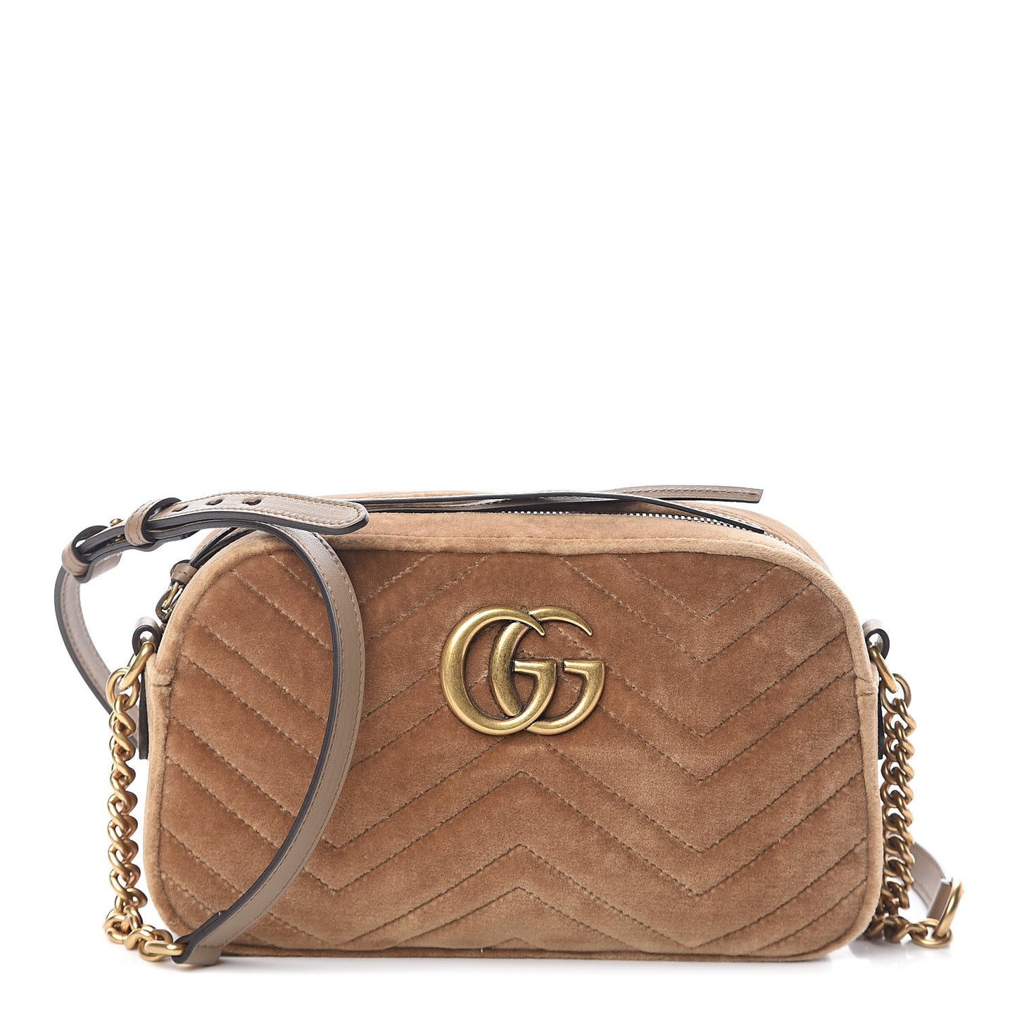 Velvet Matelasse Small GG Marmont Chain Shoulder Bag Taupe