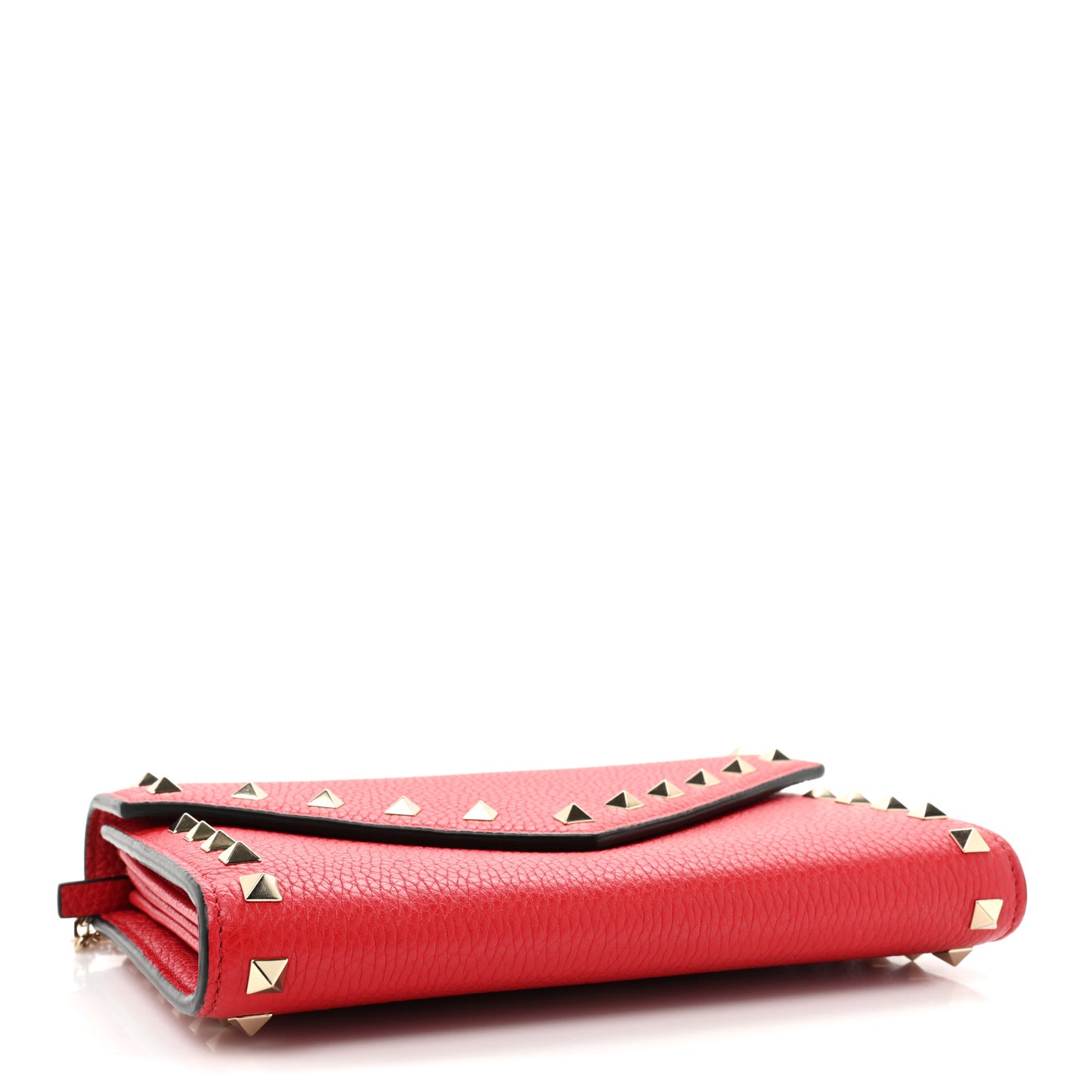 Pebbled Calfskin Rockstud Envelope Wallet on Chain Rouge Pur