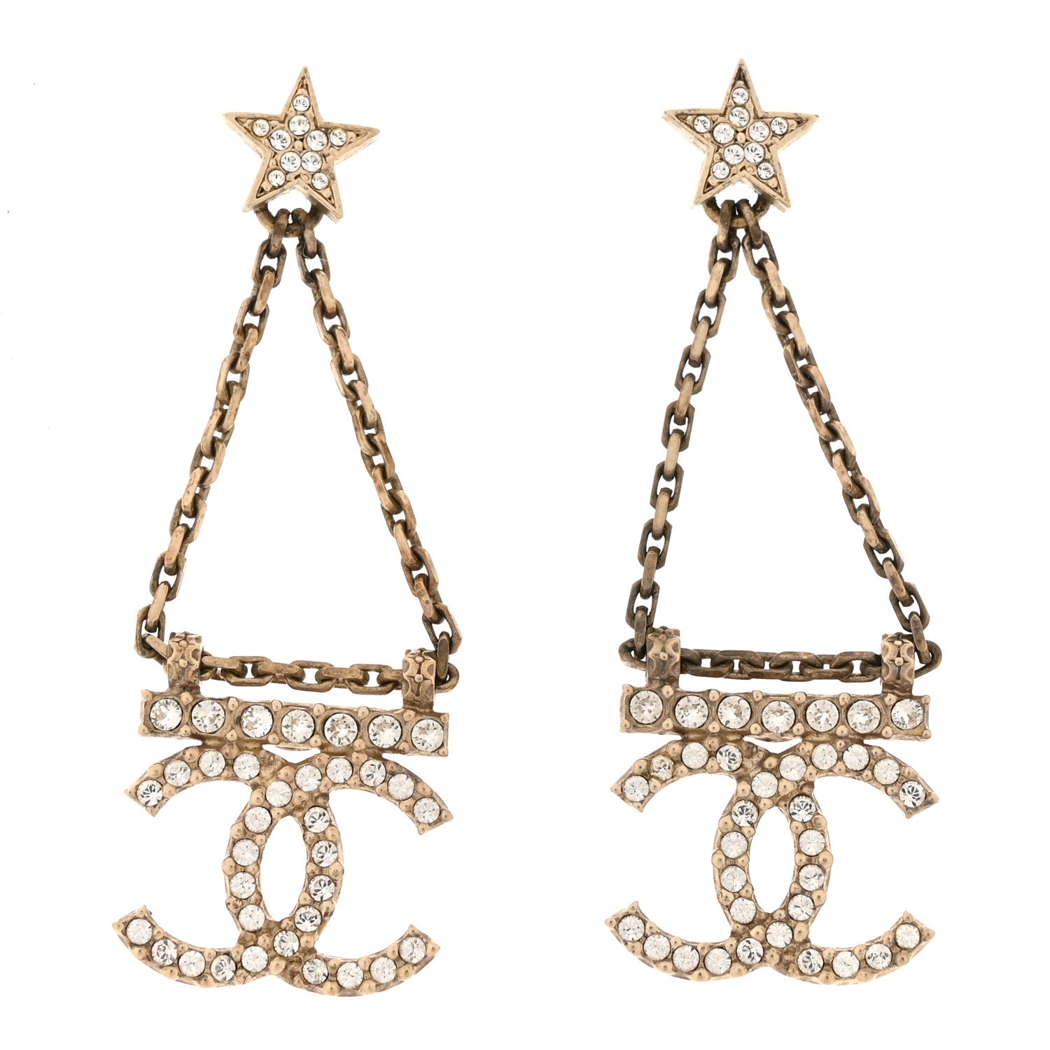 Chanel Crystal Star Drop CC Earrings Gold 1 of 4