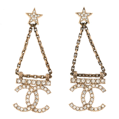 Chanel Crystal Star Drop CC Earrings Gold 1 of 4