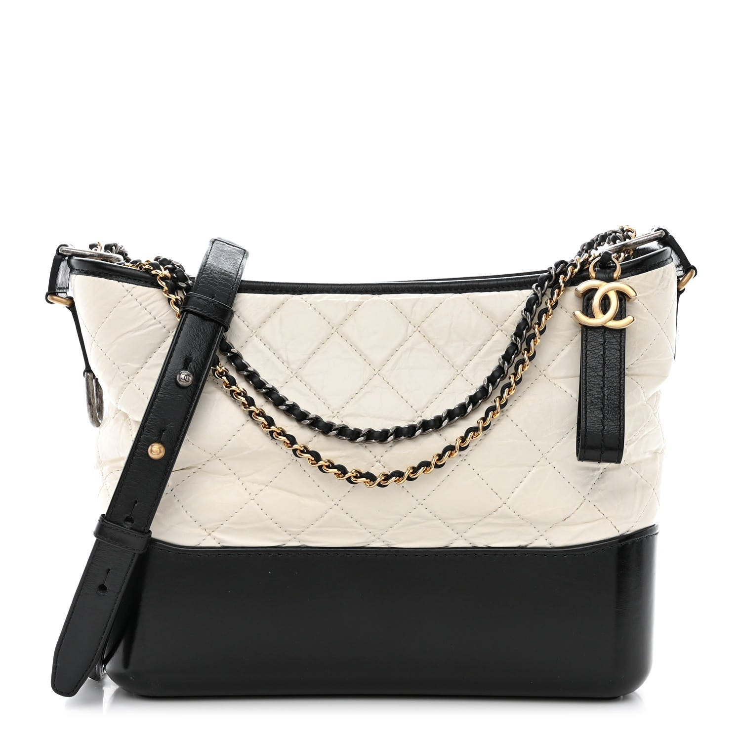 Chanel Aged Calfskin Quilted Medium Gabrielle Hobo Black White 1 of 10