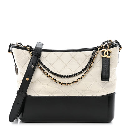 Chanel Aged Calfskin Quilted Medium Gabrielle Hobo Black White 1 of 10