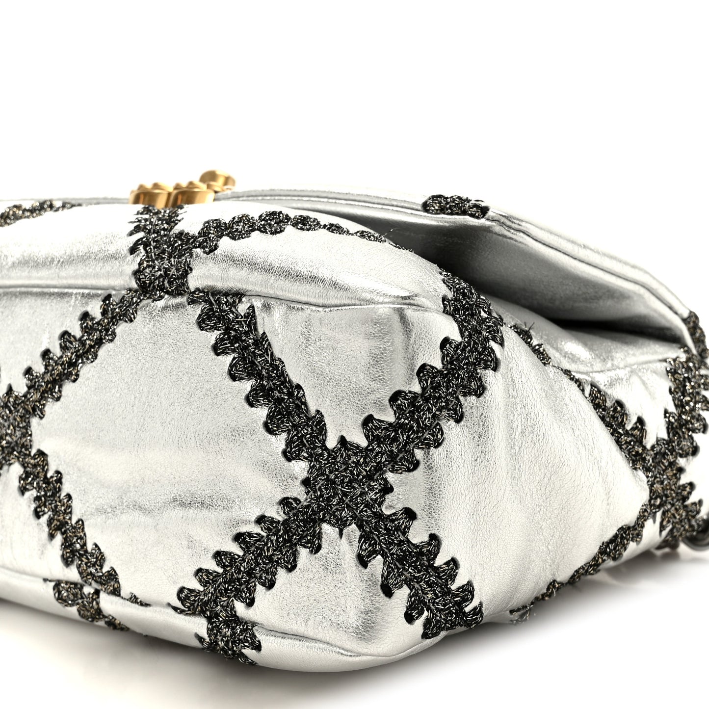 Metallic Calfskin Crochet Medium Chanel 19 Flap Silver