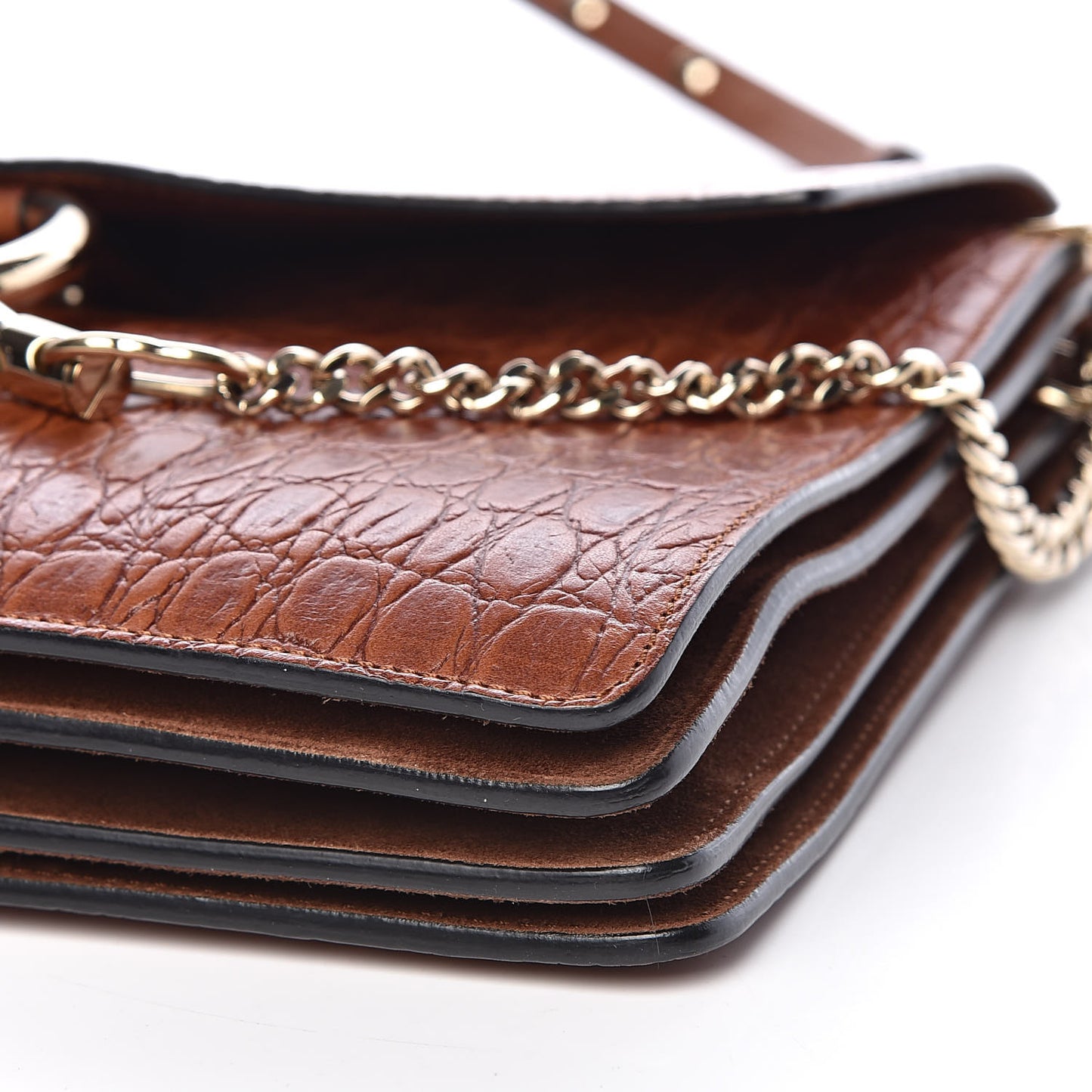 Calfskin Crocodile Embossed Medium Faye Shoulder Bag Mahogany