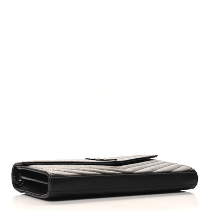 Saint Laurent Grain De Poudre Matelasse Chevron Monogram Monochrome Chain Wallet Black 4 of 13