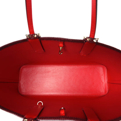 Christian Louboutin Calfskin Jurassic Embossed Spiked Small East West Cabata Tote Burgundy 6 of 10