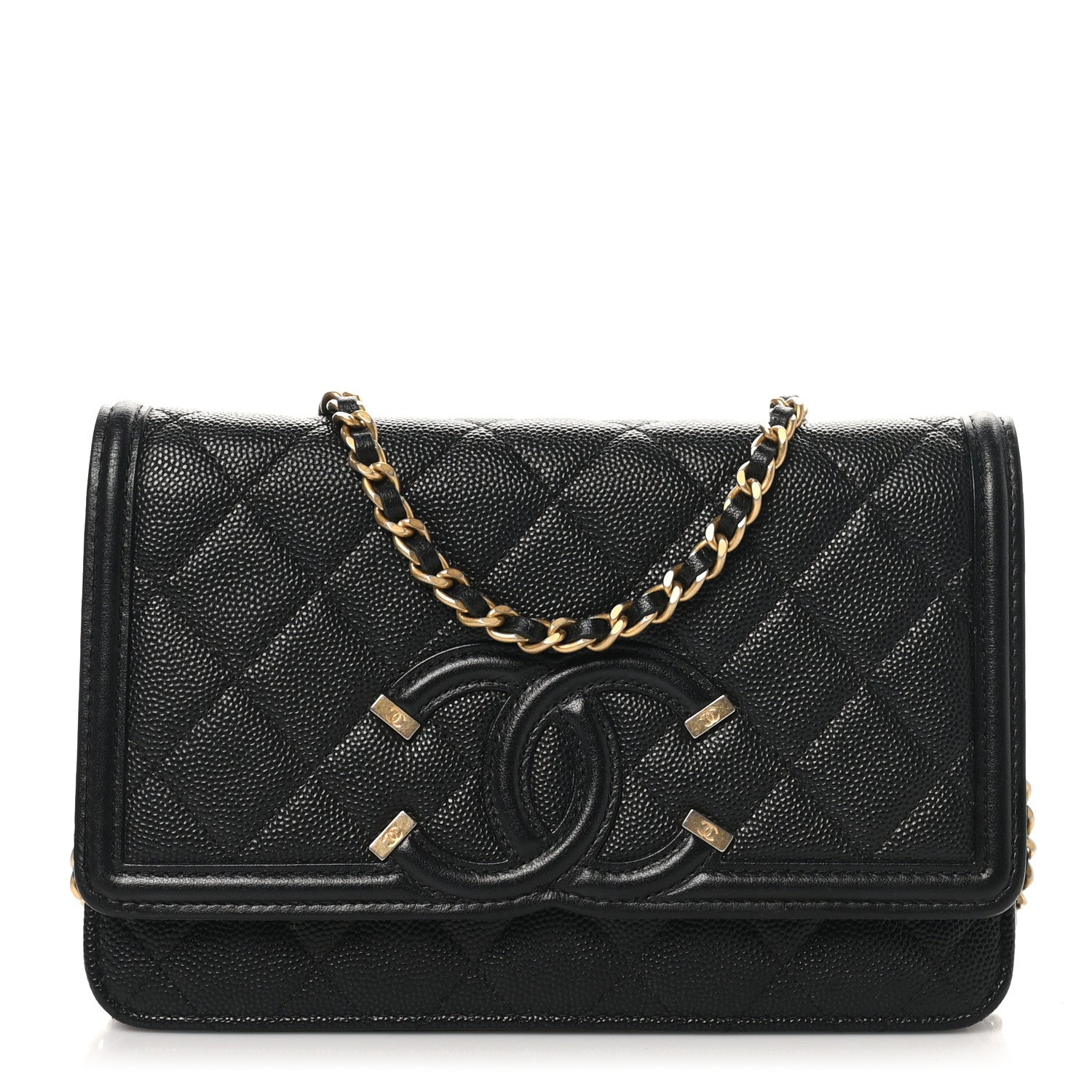 Chanel Caviar Quilted CC Filigree Wallet On Chain WOC Black 1 of 10