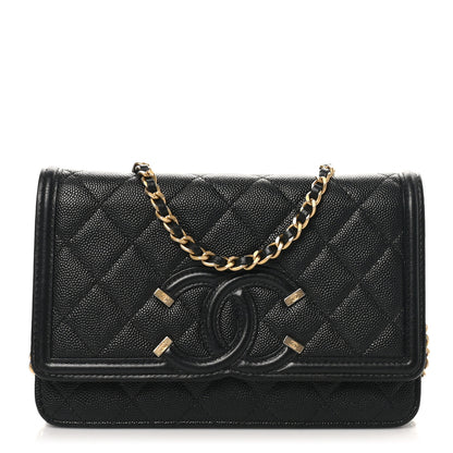 Chanel Caviar Quilted CC Filigree Wallet On Chain WOC Black 1 of 10