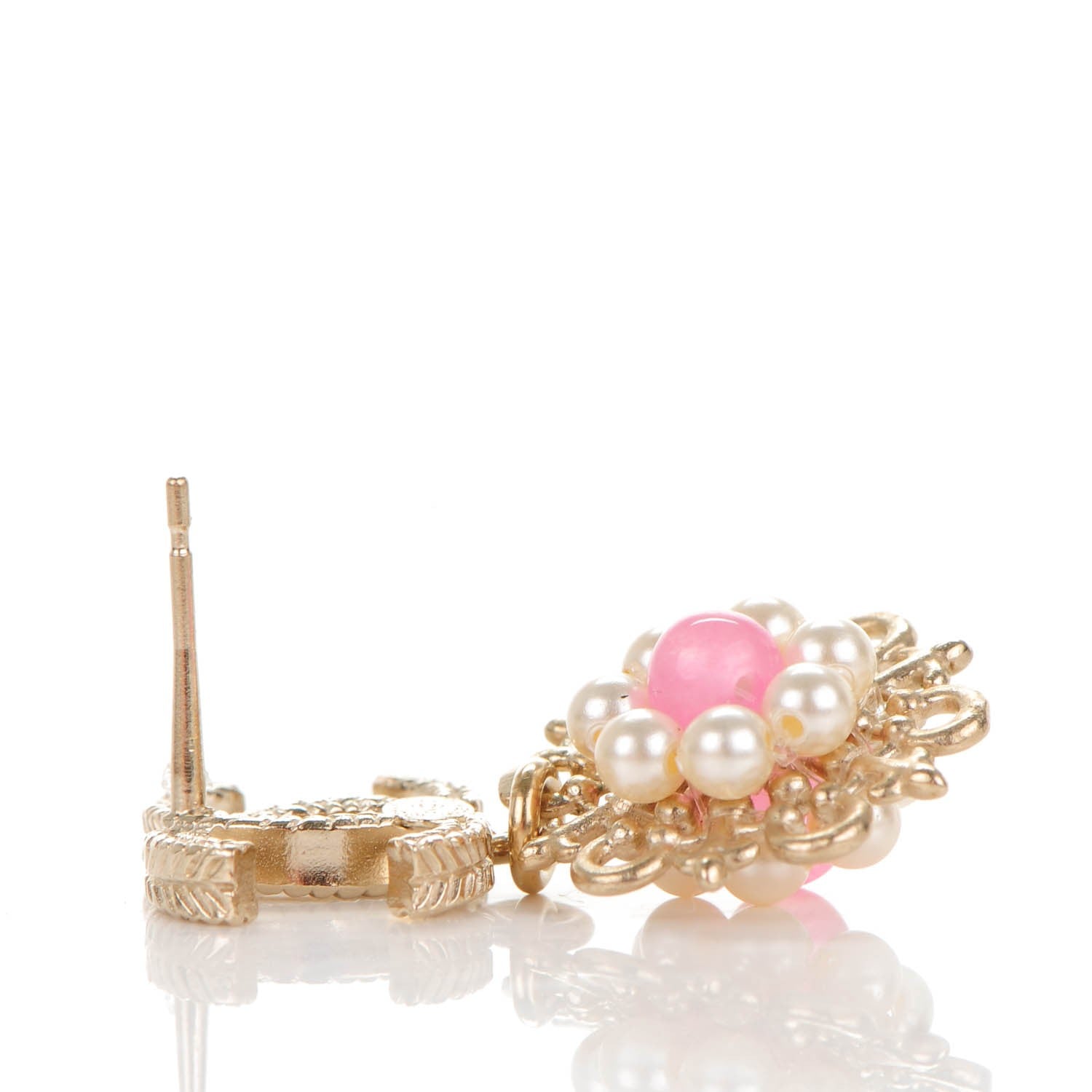 Chanel Pearl CC Dangle Earrings Gold Pink 4 of 6