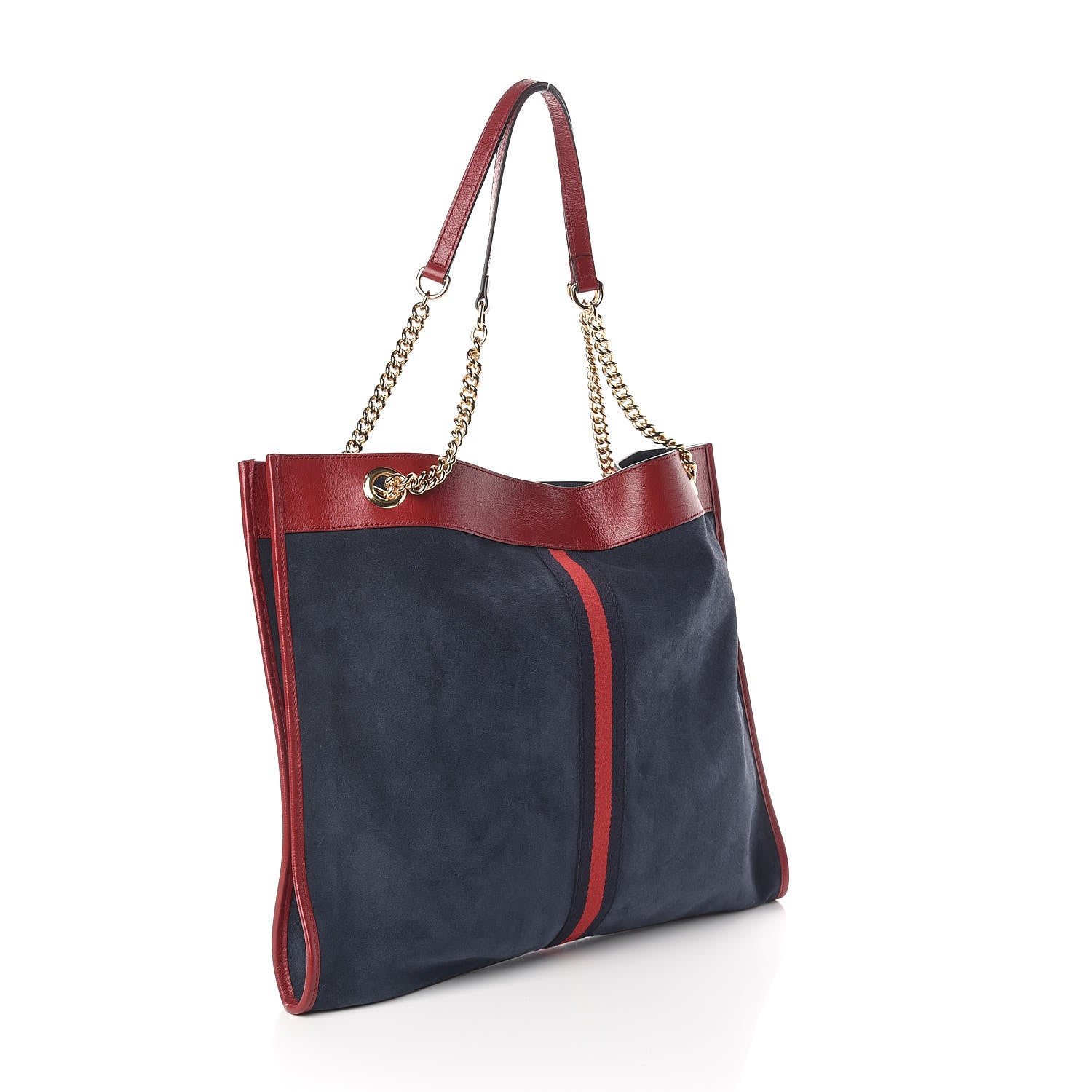 Gucci Suede Calfskin Large Rajah Chain Tote New Blue Romantic Cherry 3 of 9