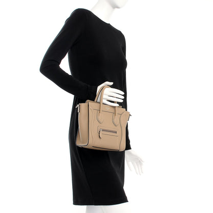Celine Drummed Calfskin Nano Luggage Dune 3 of 9