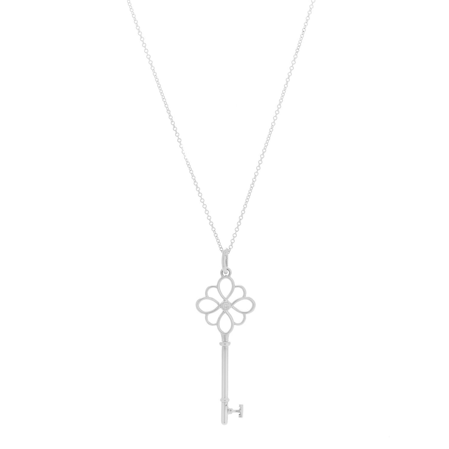 Sterling Silver Diamond Knot Key Pendant Necklace