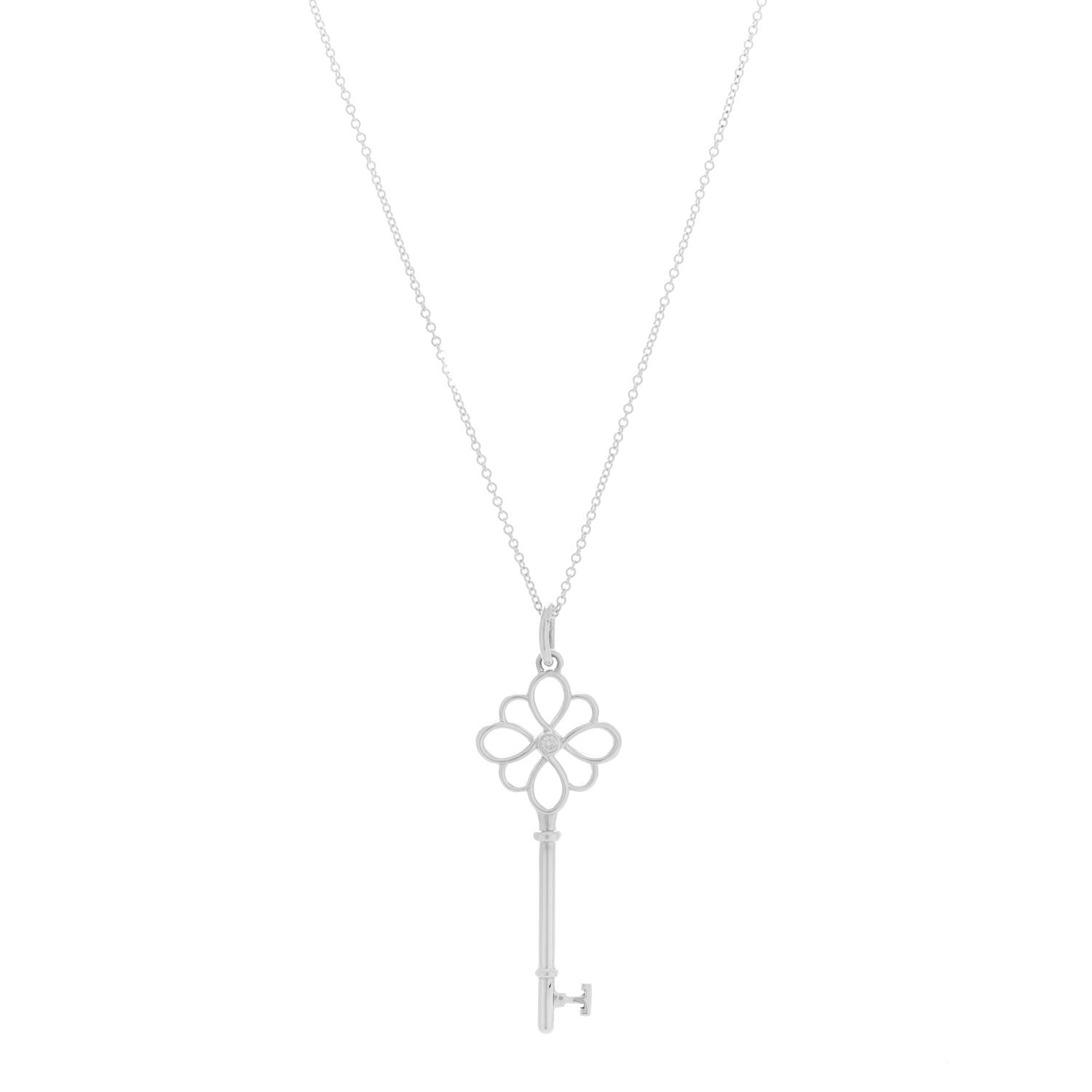 Tiffany Sterling Silver Diamond Knot Key Pendant Necklace 1 of 7