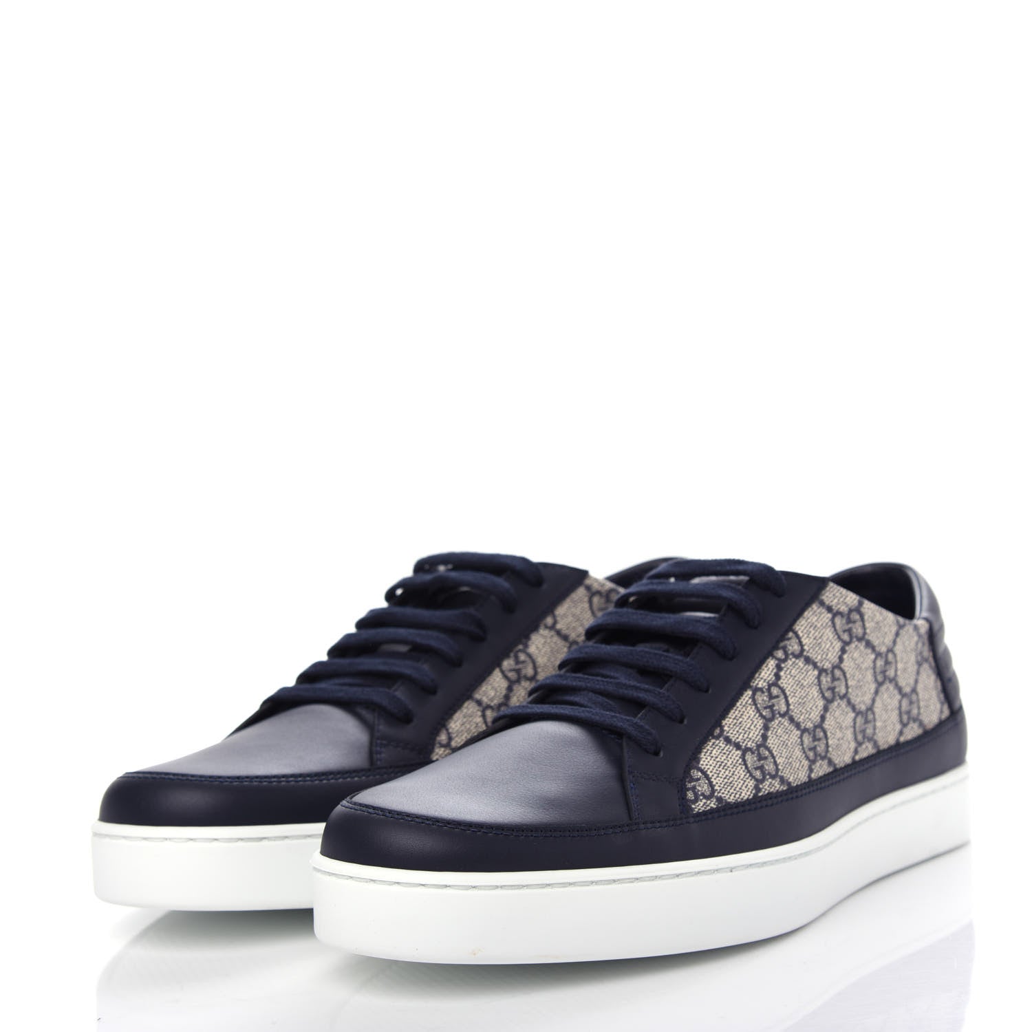Gucci GG Supreme Monogram Calfskin Mens Low Top Sneakers 9.5 Blue Beige 3 of 11