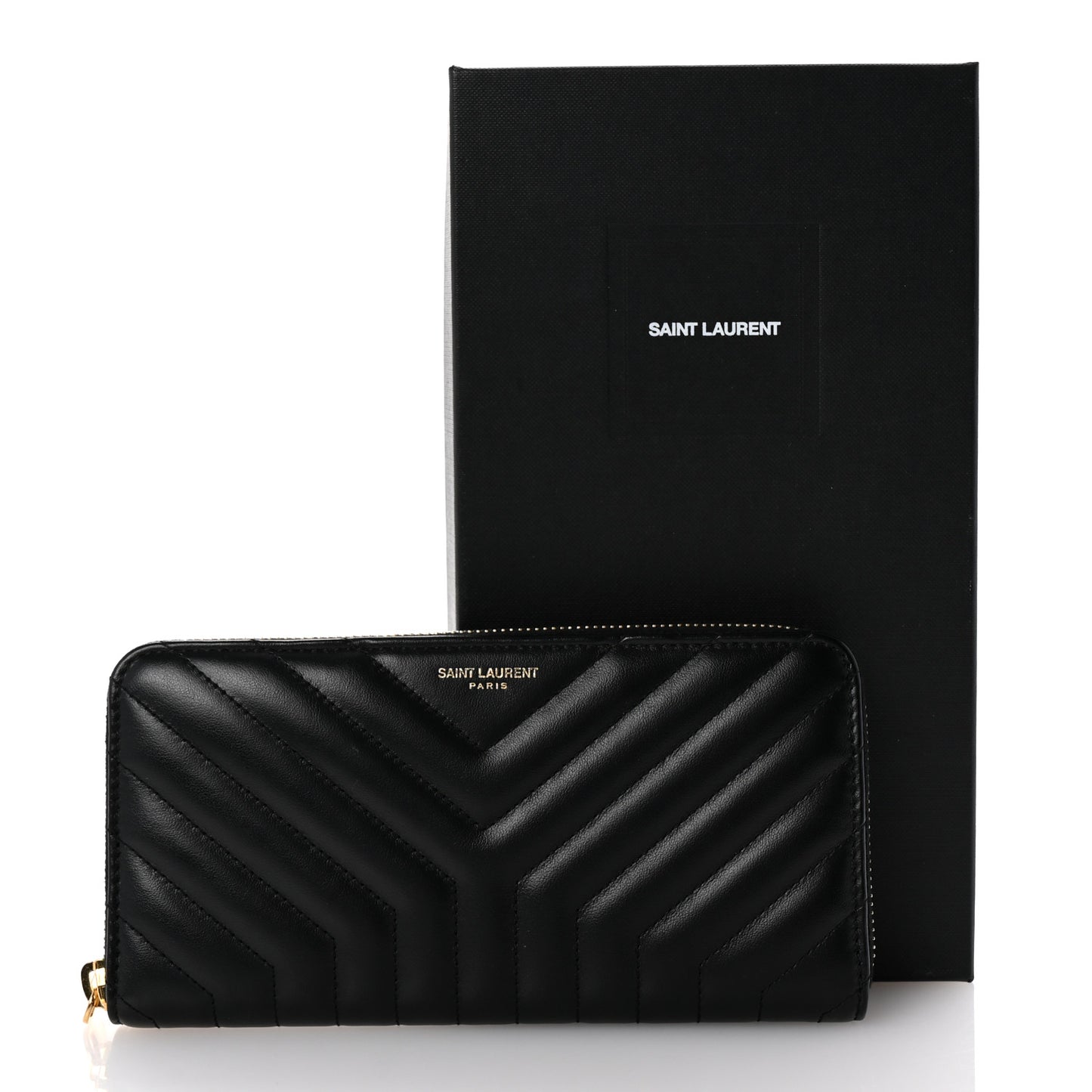 Calfskin Y Quilted Joan Zip Around Wallet Black