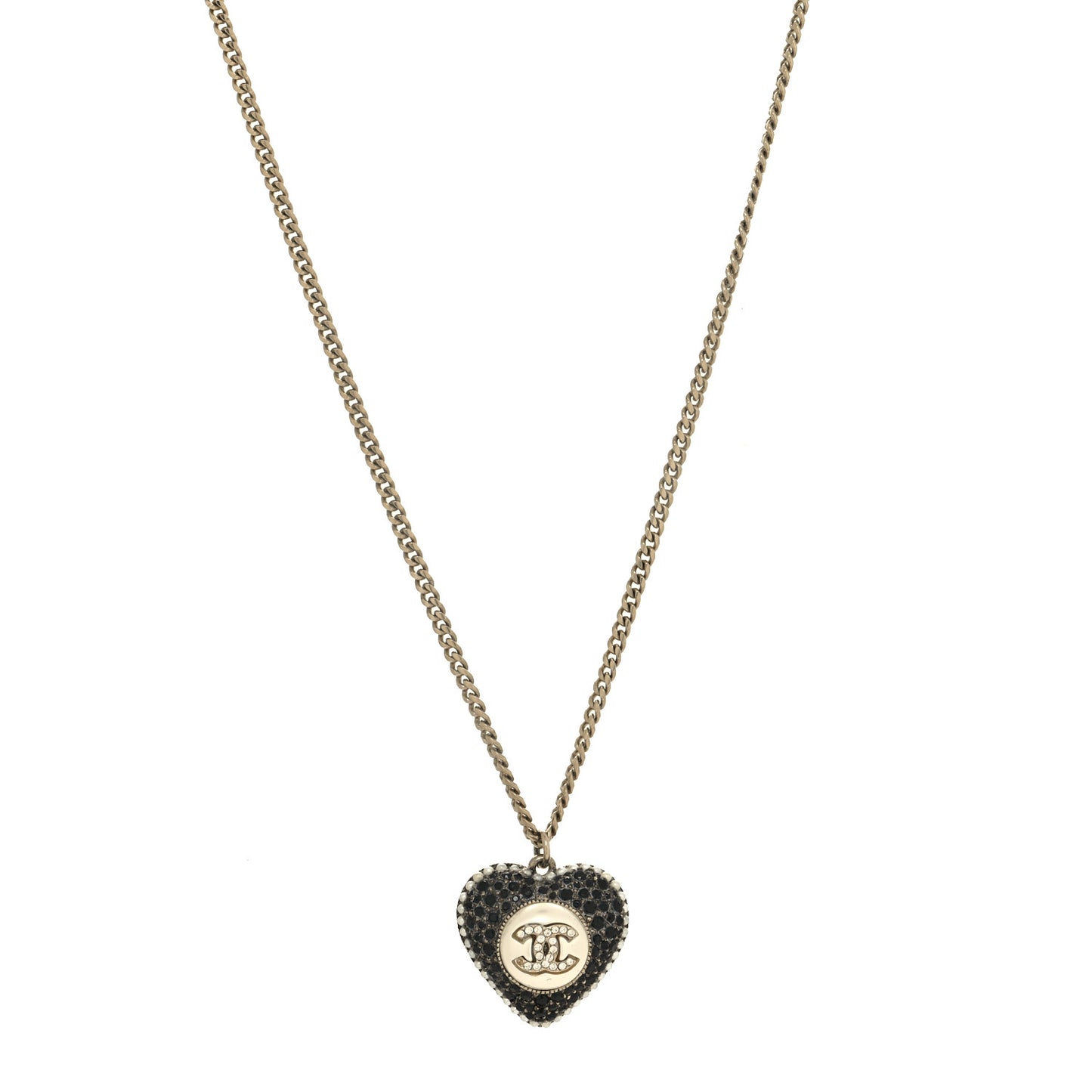Pearl Crystal CC Heart Necklace Gold Pearly White Black