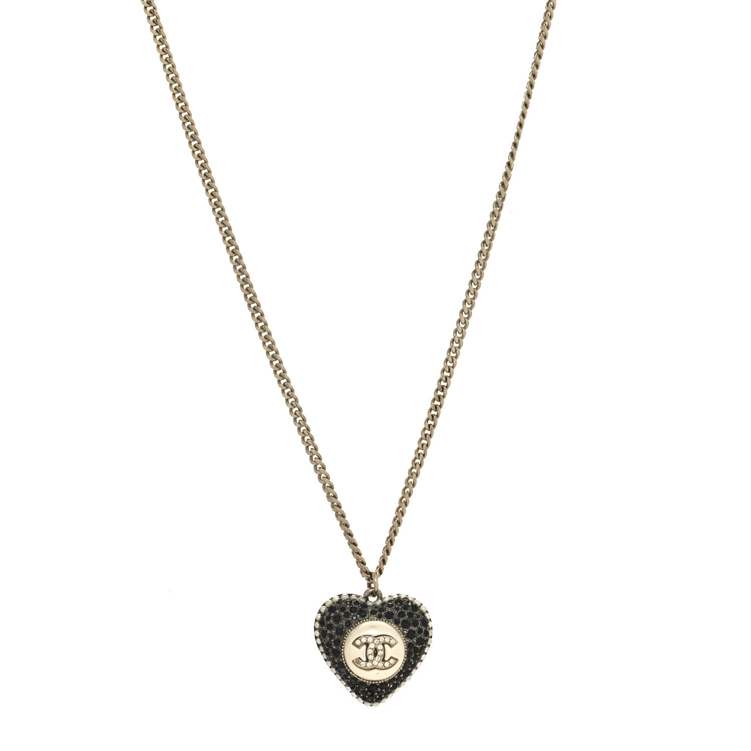 Chanel Pearl Crystal CC Heart Necklace Gold Pearly White Black 2 of 5