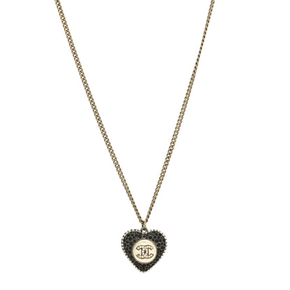 Chanel Pearl Crystal CC Heart Necklace Gold Pearly White Black 2 of 5