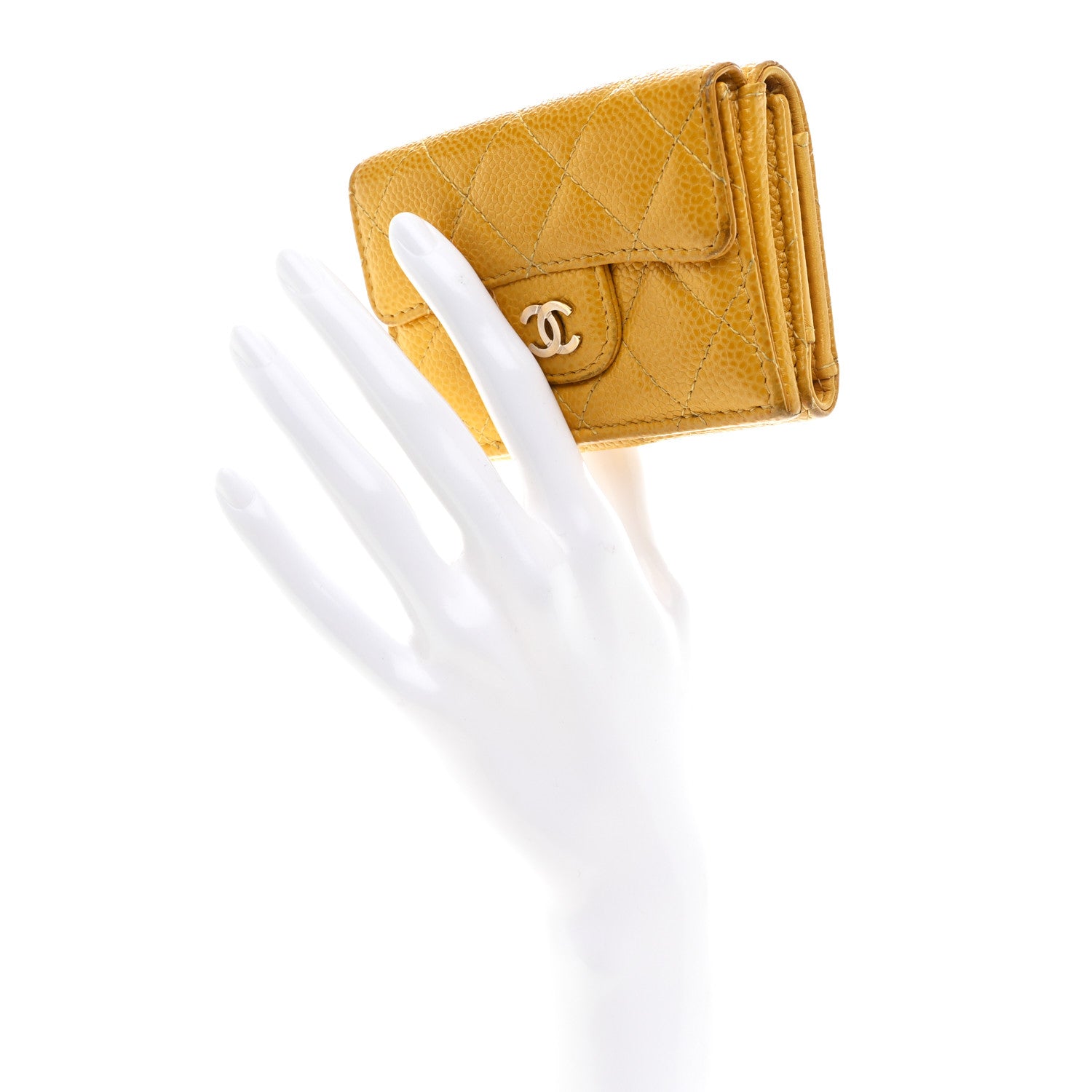 Chanel Caviar Quilted Double Flap Wallet Yellow 2 of 11