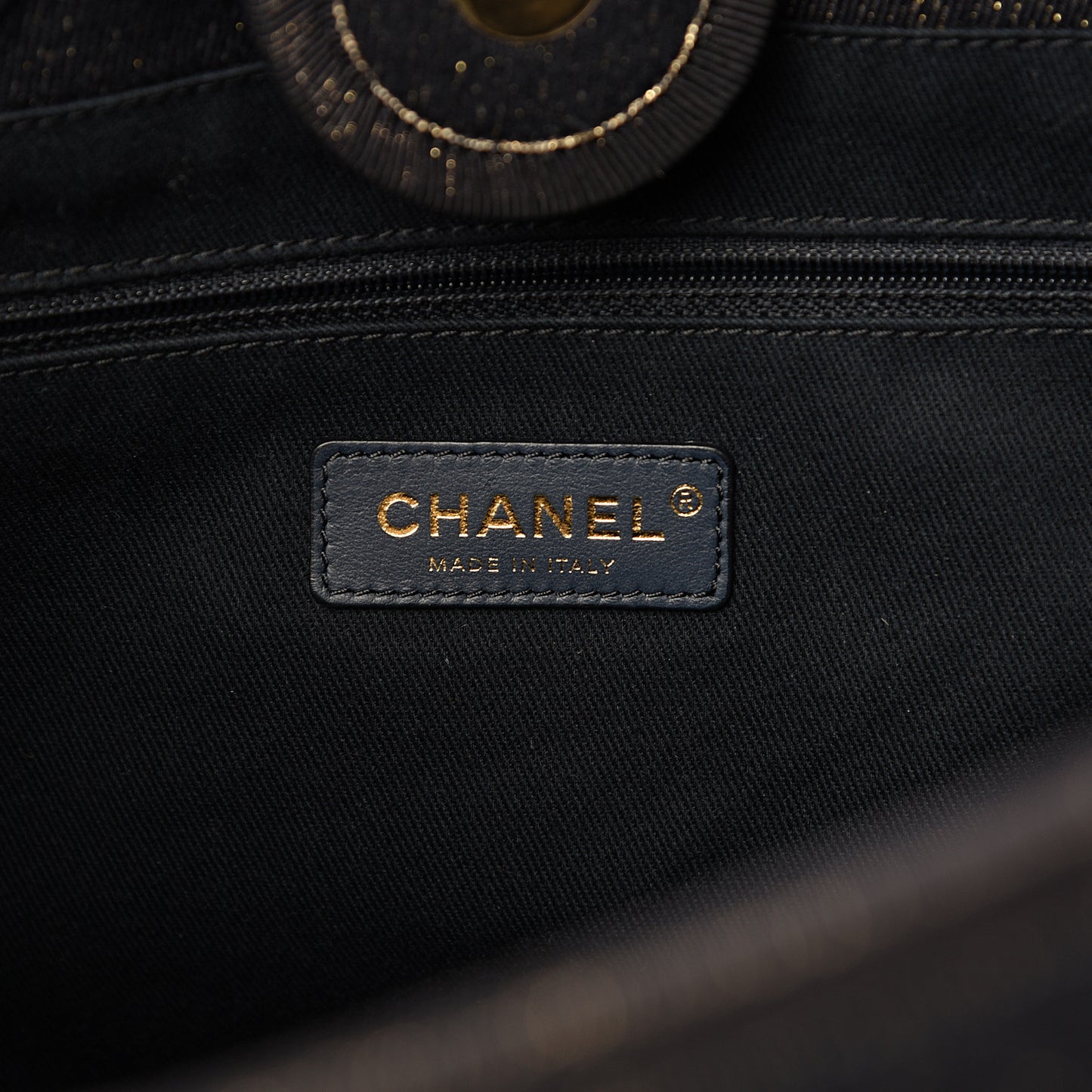 Lurex Canvas Small Deauville Tote Navy Blue Gold