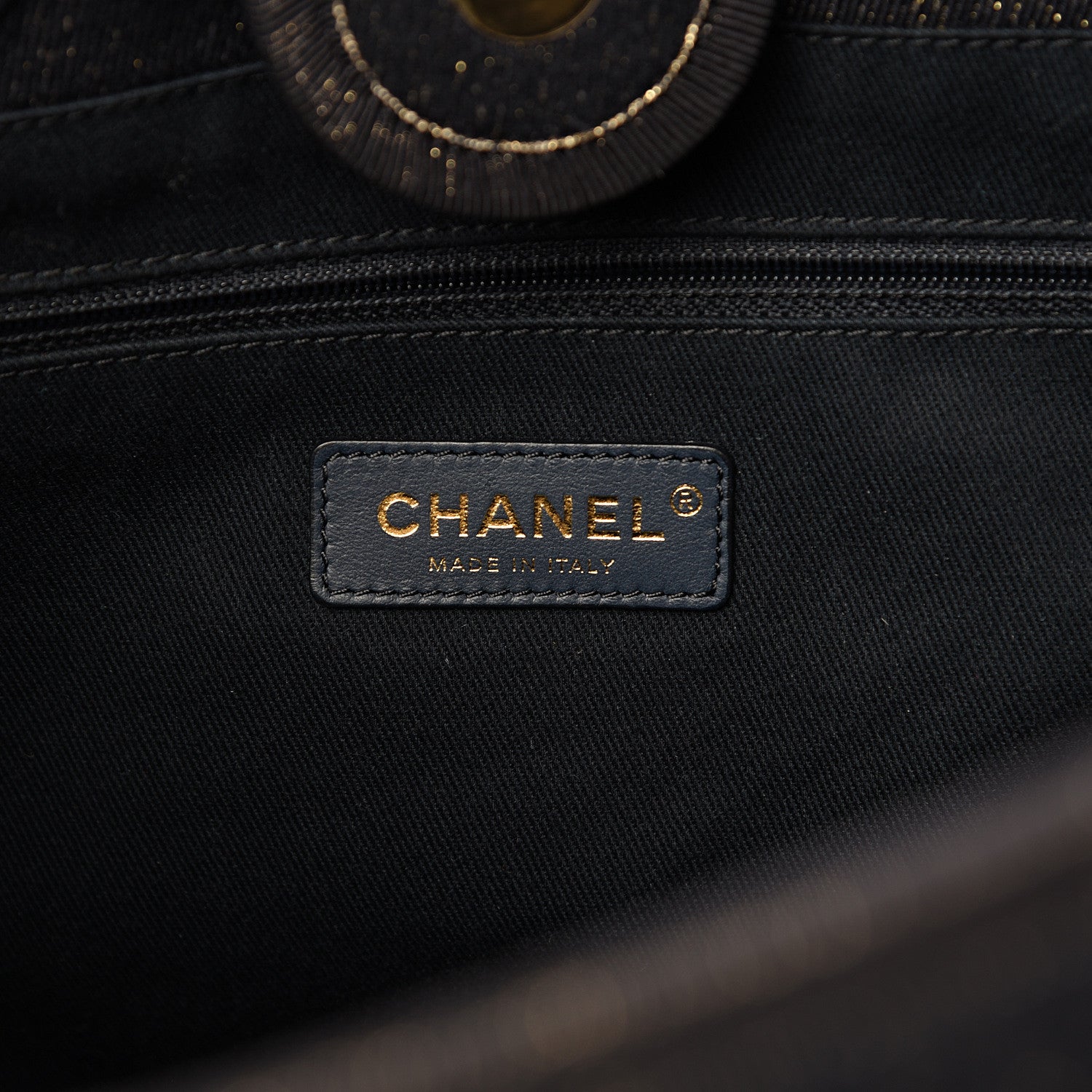 Chanel Lurex Canvas Small Deauville Tote Navy Blue Gold 5 of 10