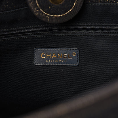 Chanel Lurex Canvas Small Deauville Tote Navy Blue Gold 5 of 10