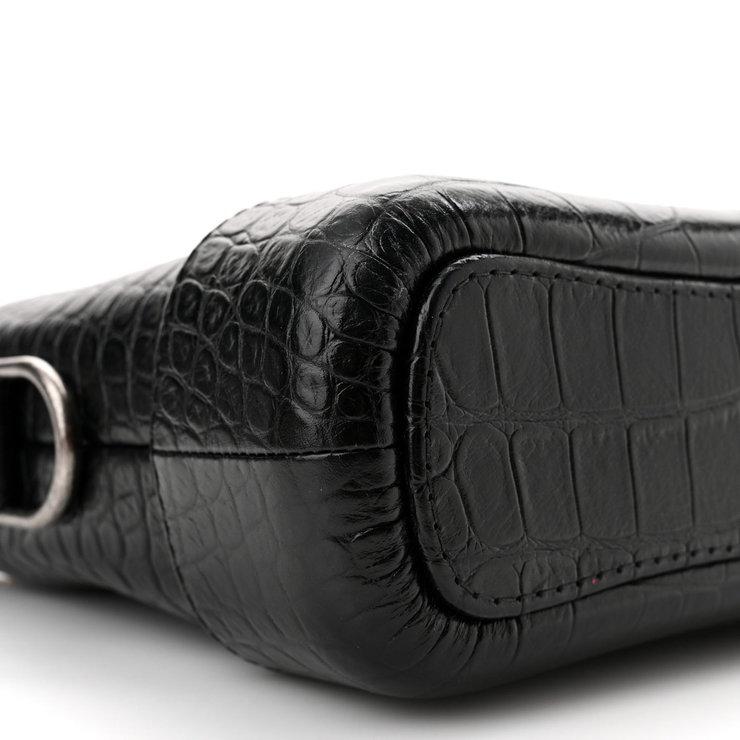 Calfskin Crocodile Embossed Small Gabrielle Cocodile Hobo Black