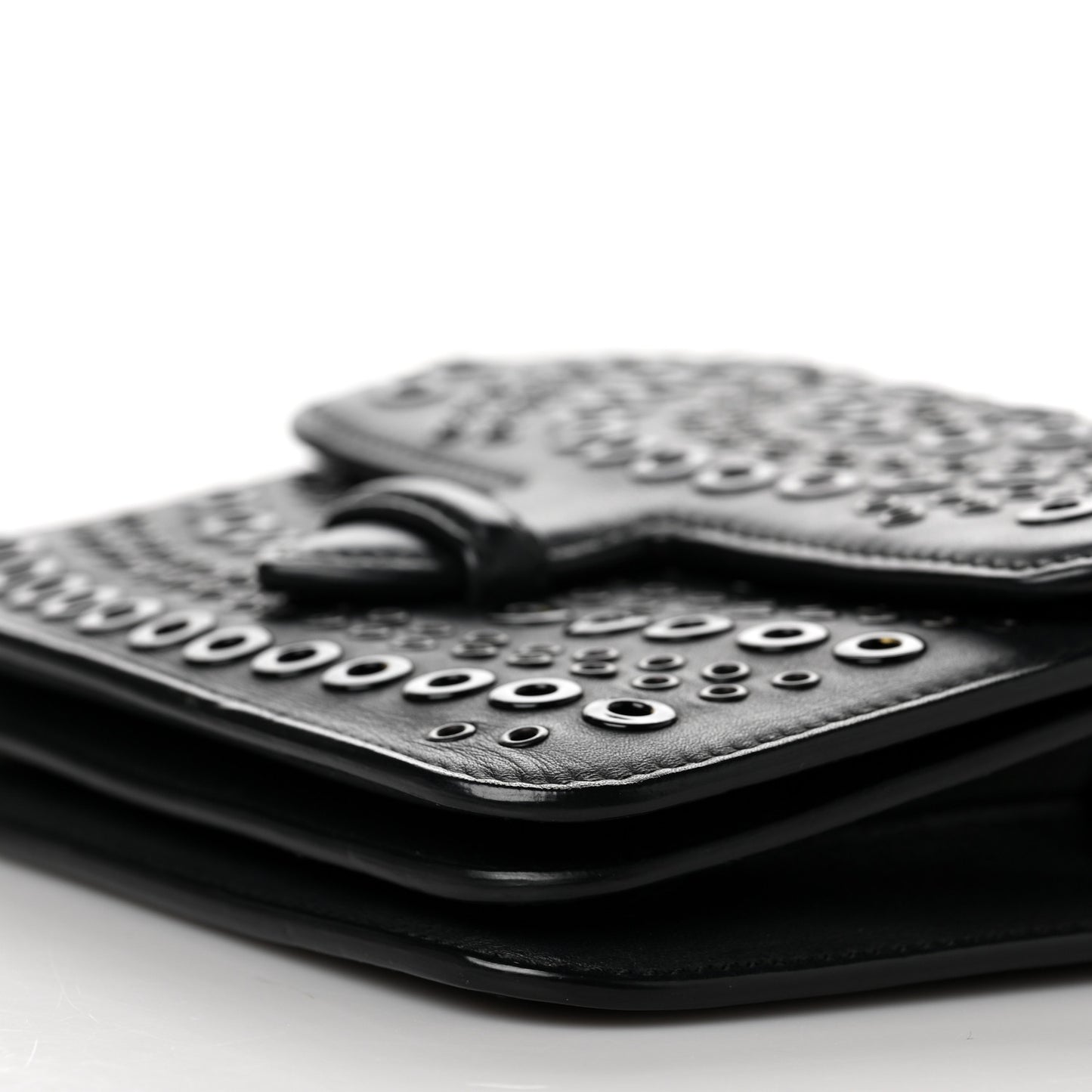 Calfskin Grommet Studded Azzedine Messenger Flap Black
