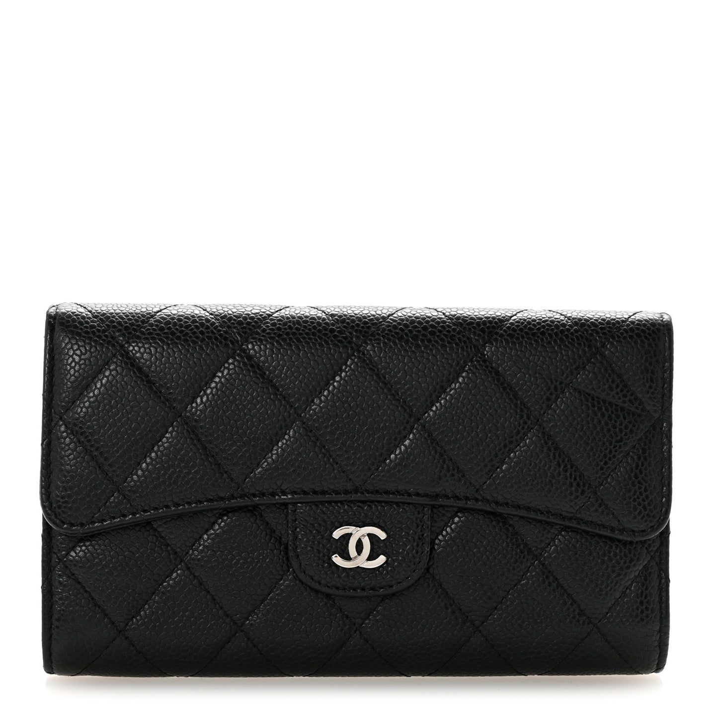 Caviar Quilted Large Flap Wallet Black
