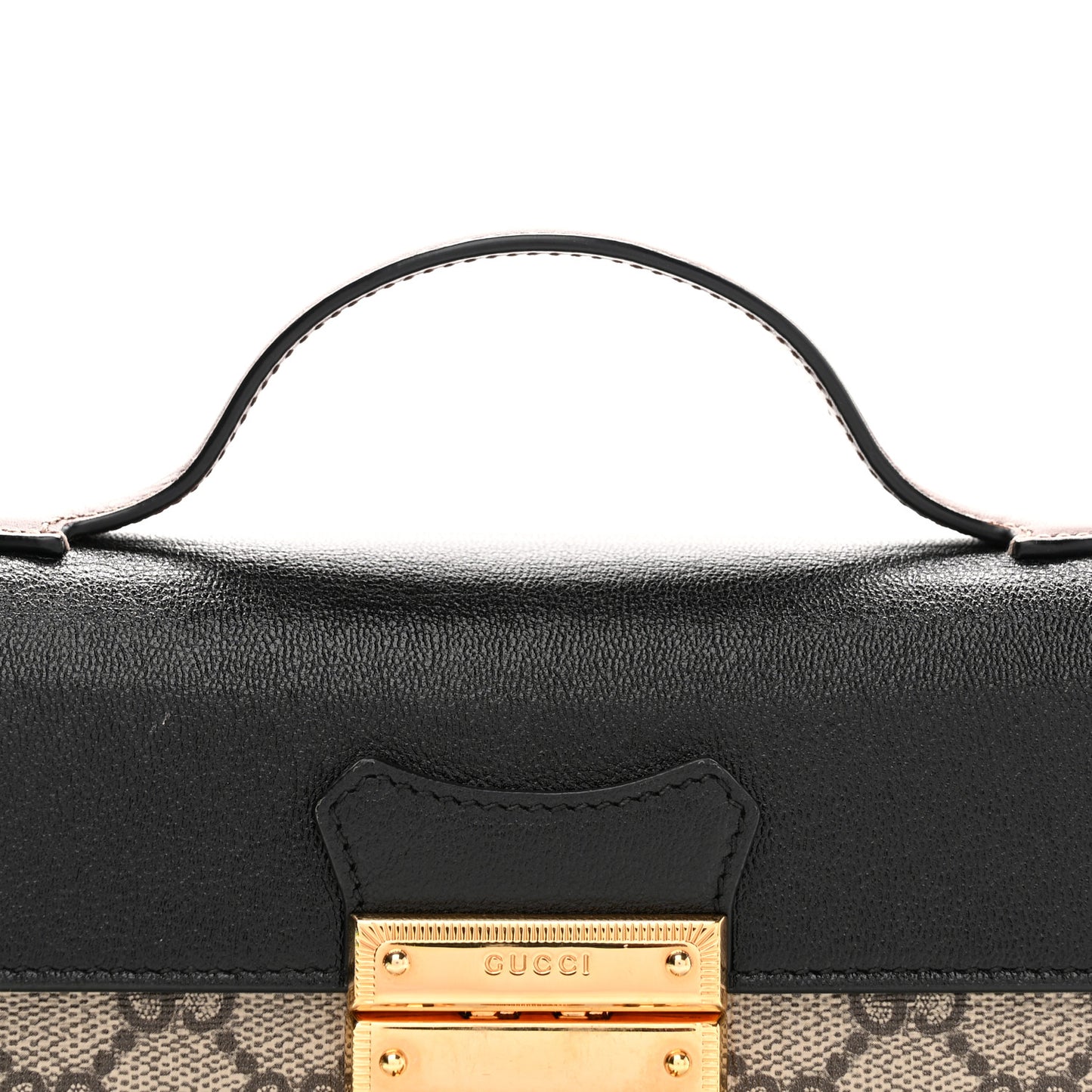 GG Supreme Monogram Calfskin Mini Padlock Top Handle Shoulder Bag Beige Black Cuir
