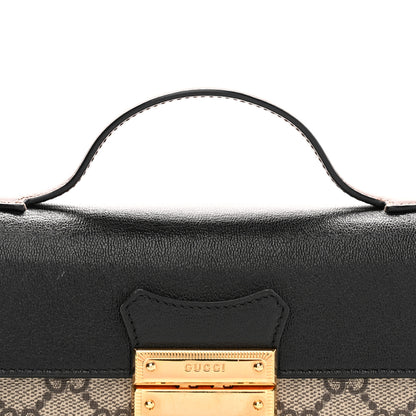 Gucci GG Supreme Monogram Calfskin Mini Padlock Top Handle Shoulder Bag Beige Black Cuir 8 of 10