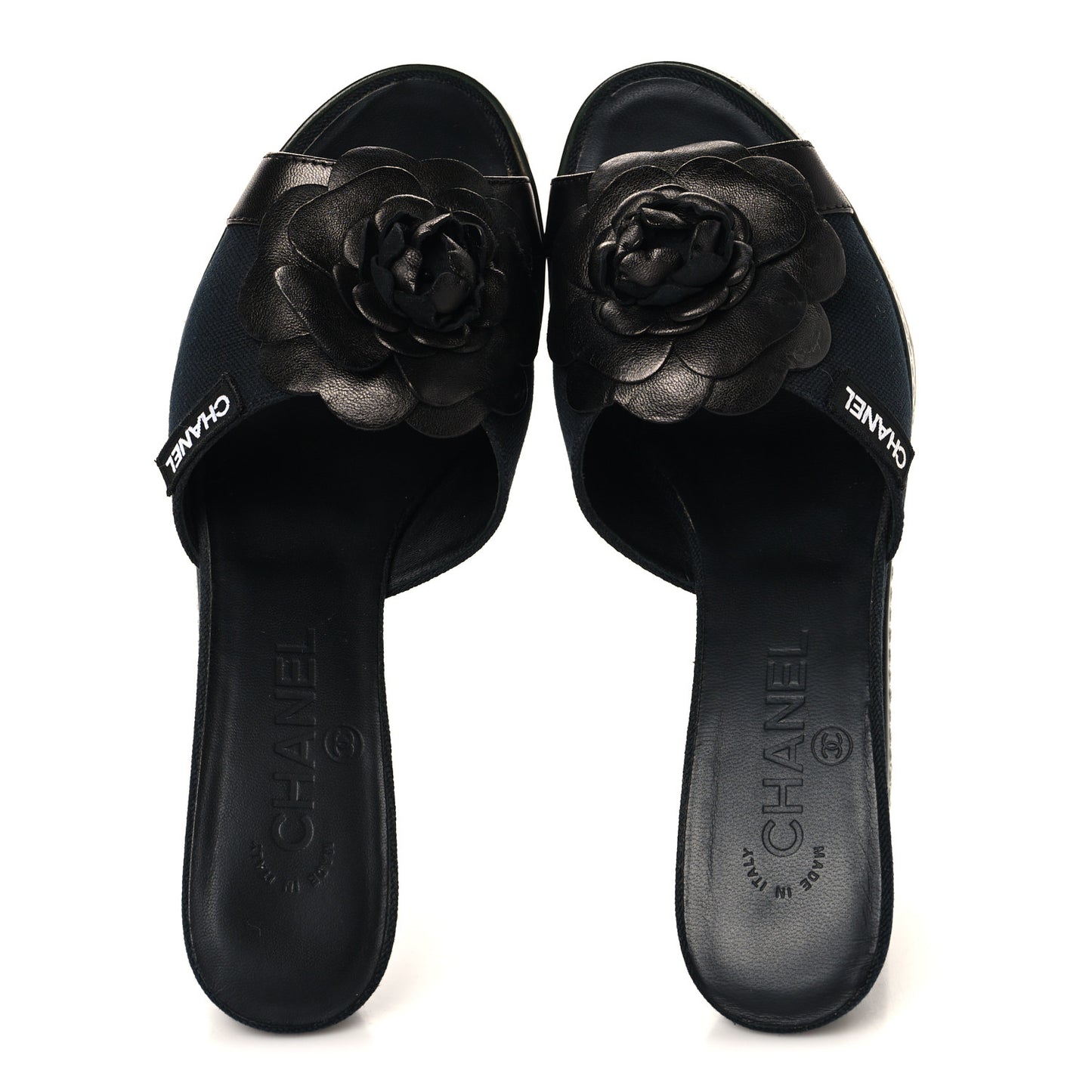 Canvas Camellia Wedge Sandals 38.5 Black 38.5 Black
