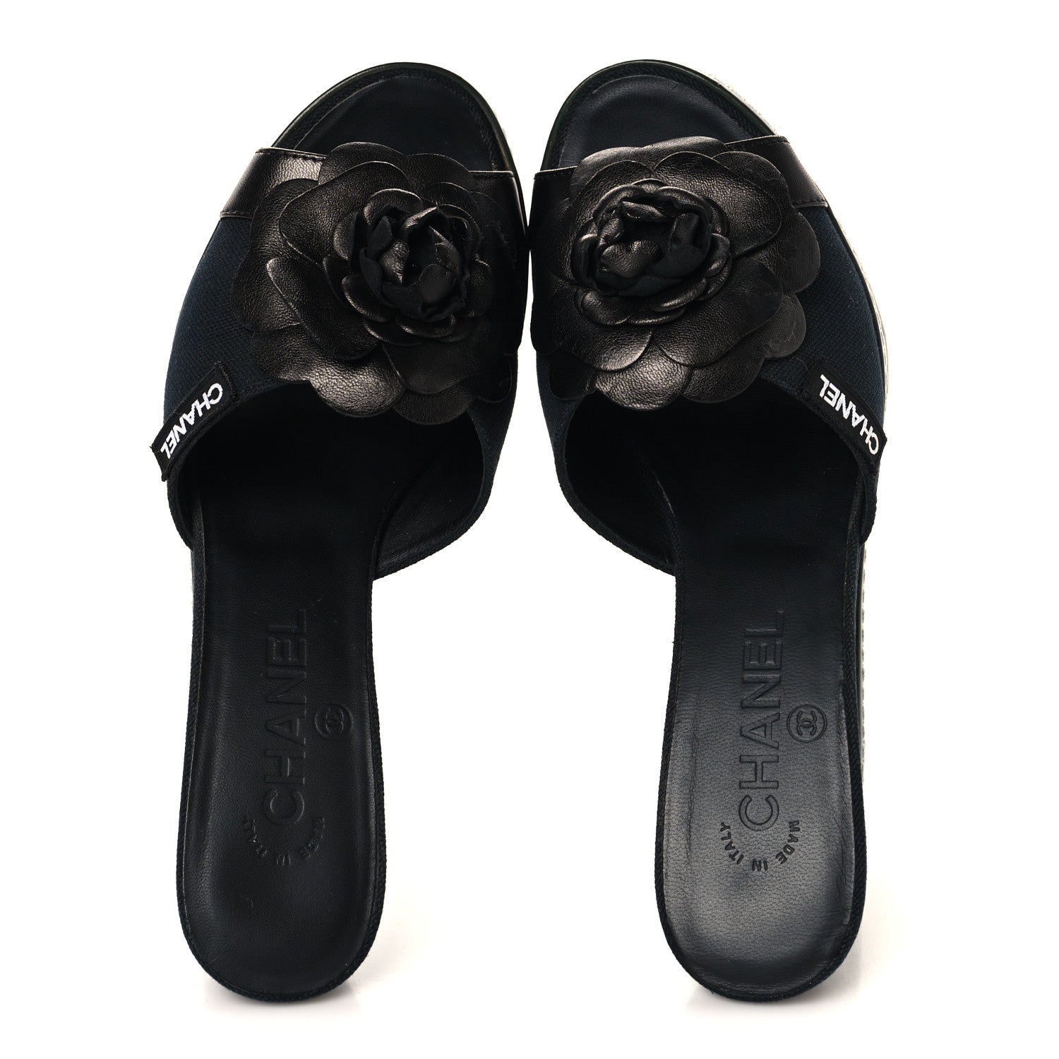 Chanel Canvas Camellia Wedge Sandals 38.5 Black 38.5 Black 2 of 11